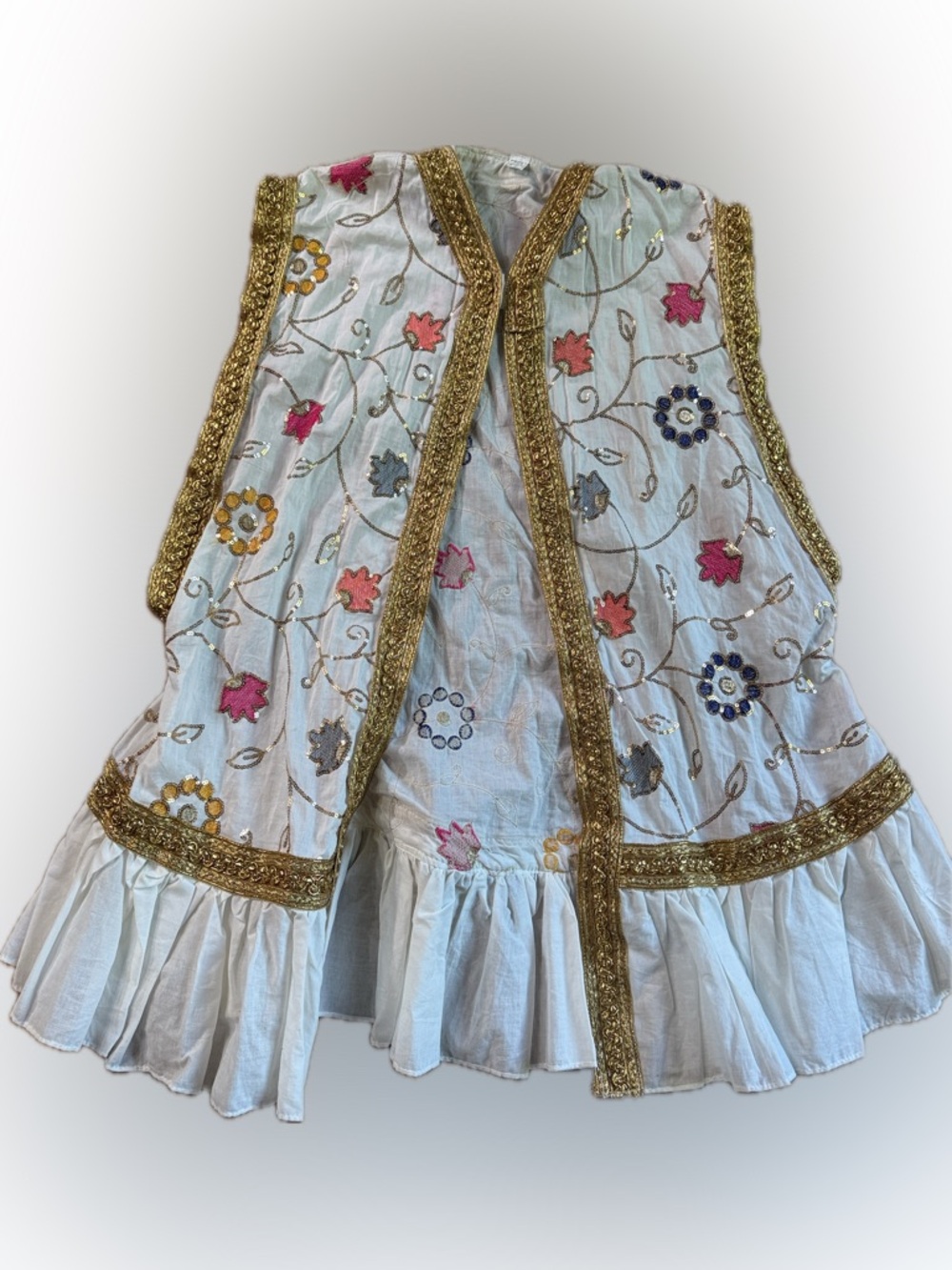 GOLD BRAIDED COTTON LONG EMBROIDERED VEST